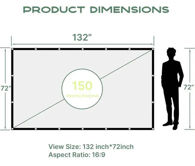 Alt view image 6 of 7 - Outdoor Projector Screen 150 inch, Washable Projector Screen 16:9 Foldable Anti-Crease Portable Projector Movies Screen for Home Theater Outdoor Indoor Support Double Sided Projection