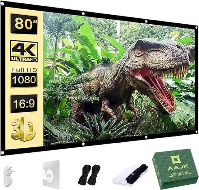Main image of 80 inch Projector Screen, Washable Projector Screen 16:9 Foldable Anti-Crease Portable Projector Movies Screen for Home Theater Outdoor Indoor Support Double Sided Projection