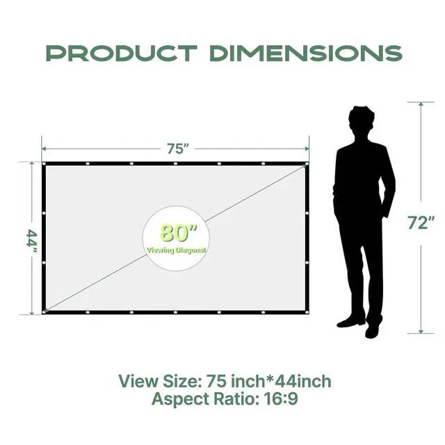 Alt view image 2 of 6 - 80 inch Projector Screen, Washable Projector Screen 16:9 Foldable Anti-Crease Portable Projector Movies Screen for Home Theater Outdoor Indoor Support Double Sided Projection