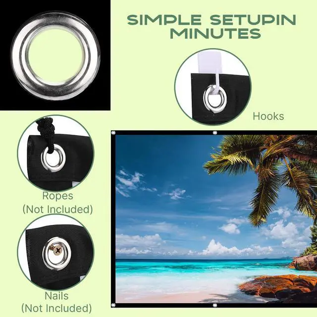 Alt view image 5 of 6 - 80 inch Projector Screen, Washable Projector Screen 16:9 Foldable Anti-Crease Portable Projector Movies Screen for Home Theater Outdoor Indoor Support Double Sided Projection