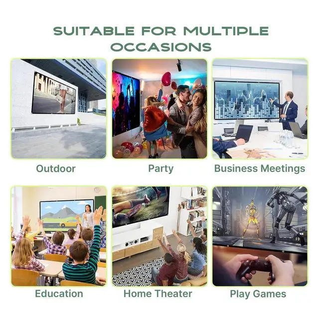 Alt view image 6 of 6 - 80 inch Projector Screen, Washable Projector Screen 16:9 Foldable Anti-Crease Portable Projector Movies Screen for Home Theater Outdoor Indoor Support Double Sided Projection