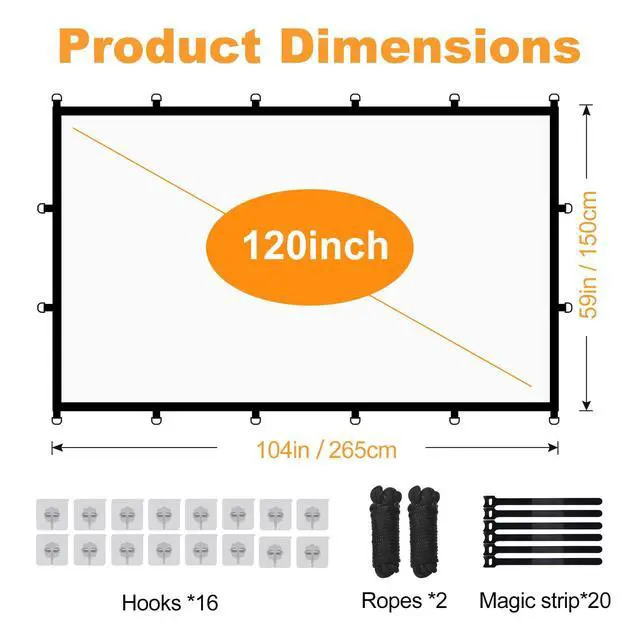 Alt view image 7 of 7 - Outdoor Projector Screen, Washable Movie Screen & Foldable Projection Screen - Ideal for Indoor/Outdoor Home Theater, Camping, Office, 16:9 Aspect Ratio, 4K HD, Projector for Movies On Wall