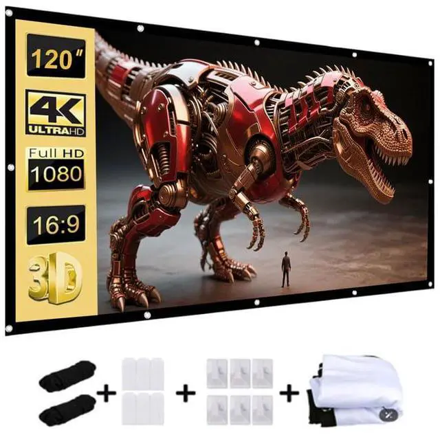 Main image of 120-inch Projection Screen, 16:9 Foldable and Washable Portable 4K Movie Screen, Anti-Wrinkle, Easy-to-Install Outdoor Projection Screen, Suitable for Office, Home Theater, Outdoor and Indoor use.