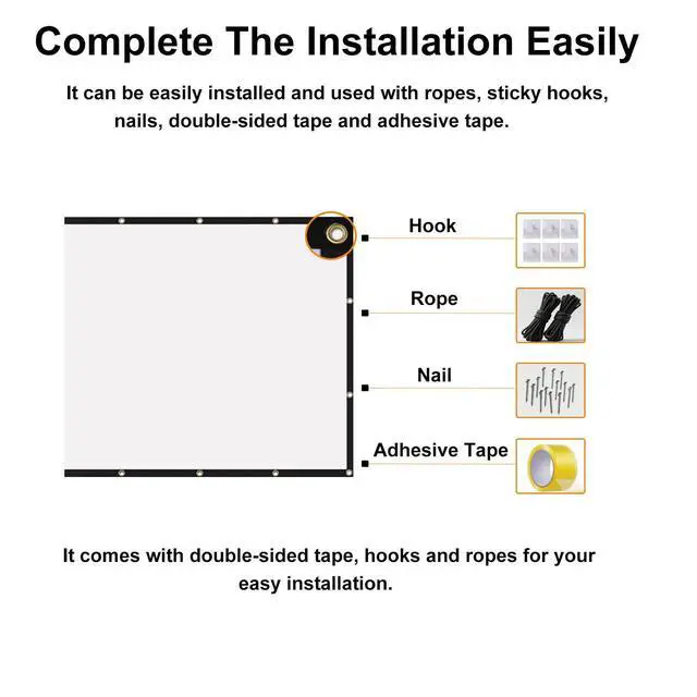 Alt view image 4 of 7 - 120-inch Projection Screen, 16:9 Foldable and Washable Portable 4K Movie Screen, Anti-Wrinkle, Easy-to-Install Outdoor Projection Screen, Suitable for Office, Home Theater, Outdoor and Indoor use.