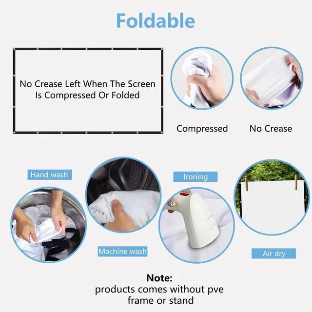 Alt view image 7 of 7 - 120-inch Projection Screen, 16:9 Foldable and Washable Portable 4K Movie Screen, Anti-Wrinkle, Easy-to-Install Outdoor Projection Screen, Suitable for Office, Home Theater, Outdoor and Indoor use.