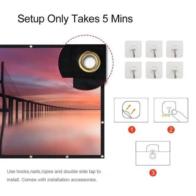 Alt view image 4 of 7 - Projector Screen, 100 inch Movie Projector Screen16:9 Foldable Portable Projector Screens for Home Theater, Outdoor, Indoor Party, Office, Weding