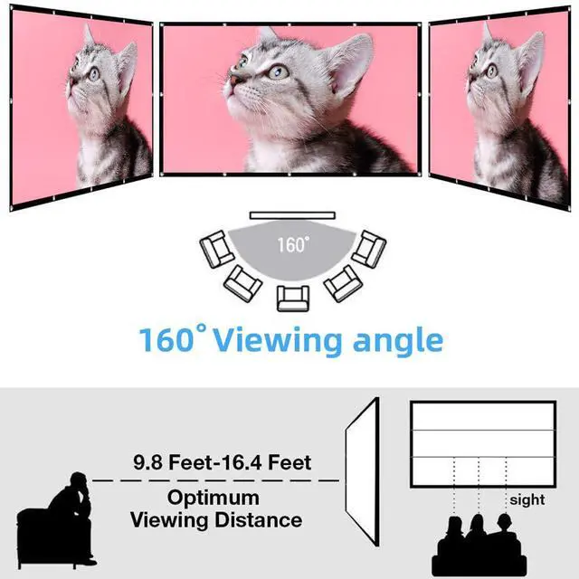 Alt view image 6 of 7 - Projector Screen, 100 inch Movie Projector Screen16:9 Foldable Portable Projector Screens for Home Theater, Outdoor, Indoor Party, Office, Weding