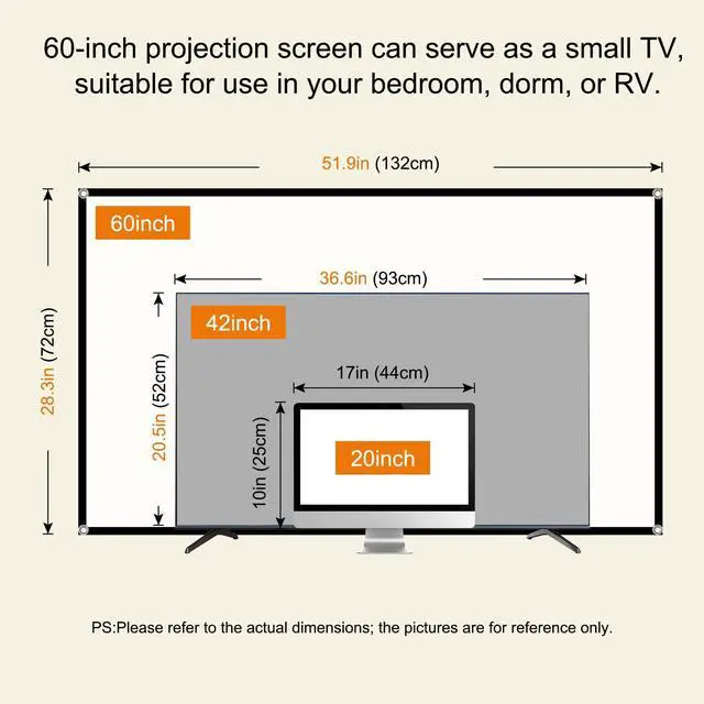 Alt view image 2 of 7 - Foldable 60-inch Projector Screen, 4K 16:9 HD Portable Projection Movie Screen Double-Sided Cinema Screen for Home Theater Backyard Indoor and Outdoor