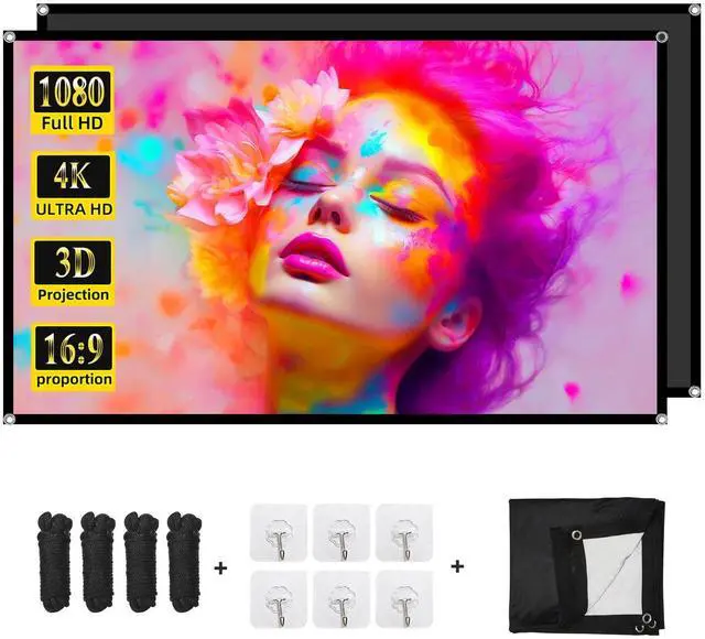 Main image of Projector Screen 84 inch, DUYIKJ Portable Black Backing Blackout Projector Screen Indoor Outdoor 16:9 4K HD Anti-Crease Projection Movies Screen for Home Theater Office Party Classroom