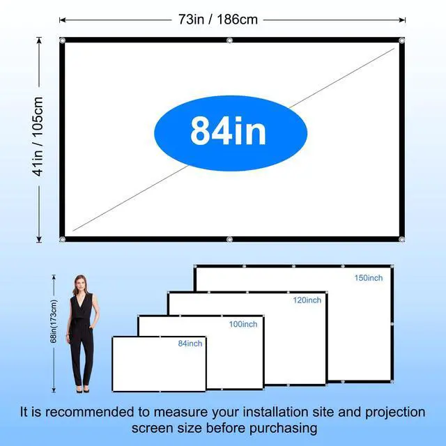 Alt view image 4 of 7 - Projector Screen 84 inch, DUYIKJ Portable Black Backing Blackout Projector Screen Indoor Outdoor 16:9 4K HD Anti-Crease Projection Movies Screen for Home Theater Office Party Classroom