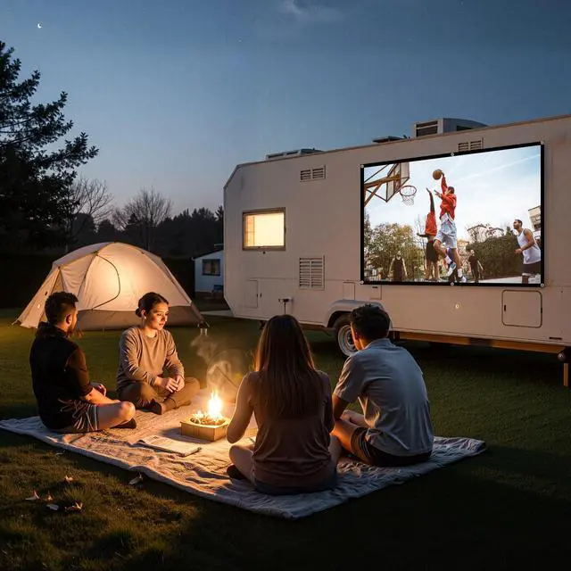 Alt view image 5 of 7 - Projector Screen 84 inch, DUYIKJ Portable Black Backing Blackout Projector Screen Indoor Outdoor 16:9 4K HD Anti-Crease Projection Movies Screen for Home Theater Office Party Classroom