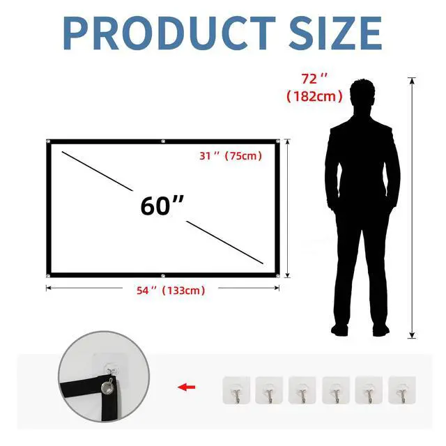 Alt view image 6 of 7 - Projector Screen,4K 16:9 HD Rear Front Projector Screen Foldable Projection Screen Double-Sided Portable Outdoor Indoor Projector Screens Small for Movie Home Theater (60 inches)