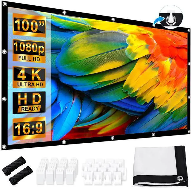 Main image of 100 inch Projector Screen, Foldable Anti-Crease Movie Screen, 1.1 Gain HD 4K Polyester Fabric, Portable Dual Sided Projection 16:9 for Home Theater Camping Backyard & Outdoor Use