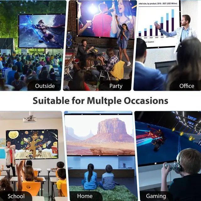 Alt view image 7 of 7 - 100 inch Projector Screen, Foldable Anti-Crease Movie Screen, 1.1 Gain HD 4K Polyester Fabric, Portable Dual Sided Projection 16:9 for Home Theater Camping Backyard & Outdoor Use