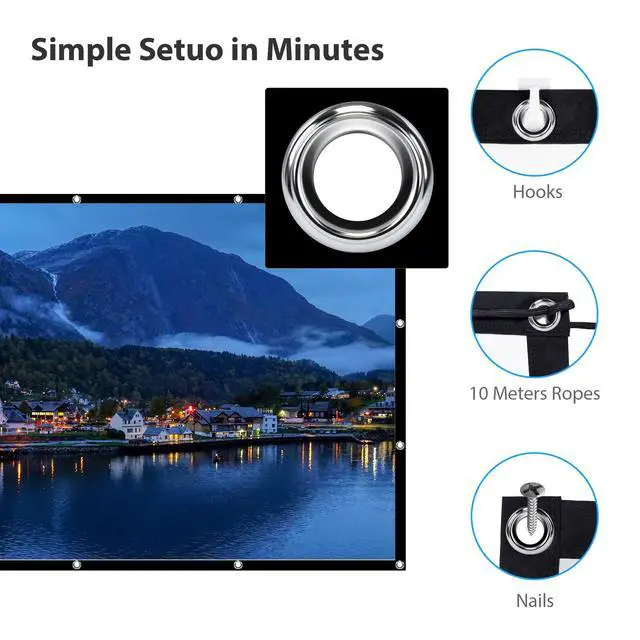 Alt view image 5 of 7 - 100 inch Projector Screen, Foldable Anti-Crease Movie Screen, 1.1 Gain HD 4K Polyester Fabric, Portable Dual Sided Projection 16:9 for Home Theater Camping Backyard & Outdoor Use