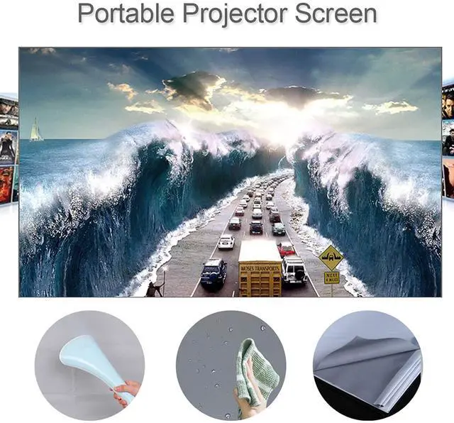 Alt view image 5 of 7 - 80-inch Portable Projector Screen HD 16:9 Frameless Video Projection Screen Foldable Wall Mounted for Home Theater Office Movies