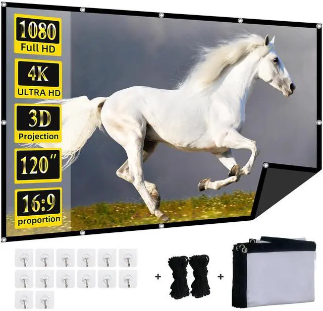 Main image of Foldable 120-inch Projector Screen,4k 16:9 Anti-Crease Portable Washable Projector Backing Black Absorbs Light Movies Screens for Home Theater Backyard Indoor and Outdoor Camping