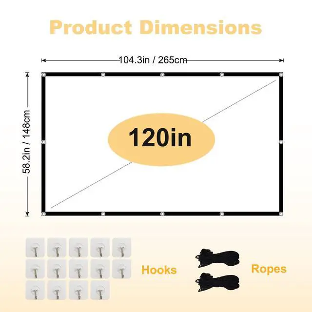 Alt view image 7 of 7 - Foldable 120-inch Projector Screen,4k 16:9 Anti-Crease Portable Washable Projector Backing Black Absorbs Light Movies Screens for Home Theater Backyard Indoor and Outdoor Camping