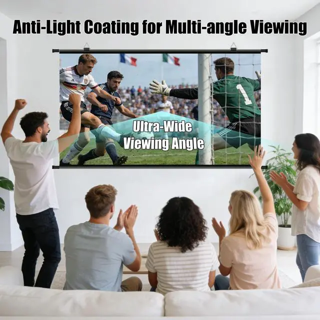 Alt view image 4 of 7 - 110 inch Projector Screen, Portable Movie Projector Screen for Outdoor Indoor with 3 pcs Adhesive Hook, 4K Hanging Projection Screen for Room Wall, No Drilling, Anti-Glare Coating, 16:9 HD