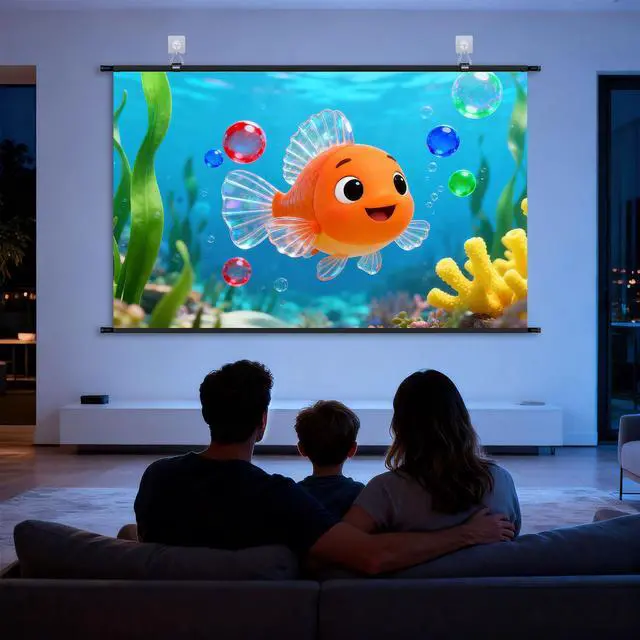 Alt view image 6 of 7 - 110 inch Projector Screen, Portable Movie Projector Screen for Outdoor Indoor with 3 pcs Adhesive Hook, 4K Hanging Projection Screen for Room Wall, No Drilling, Anti-Glare Coating, 16:9 HD