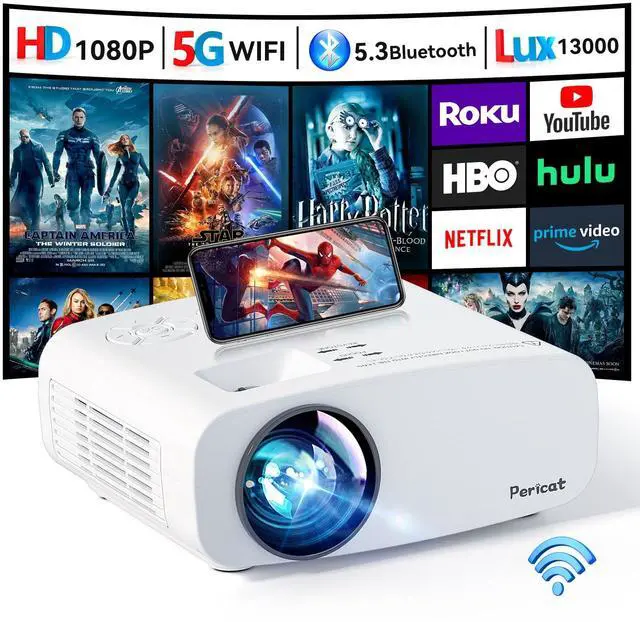 Main image of Projector with WiFi and Bluetooth, Pericat 4K Supported Native 1080P Projector, Portable Movie Outdoor Projector for Home Theater, Mini Projector Compatible with PC, HDMI, USB, TV Stick, PS5
