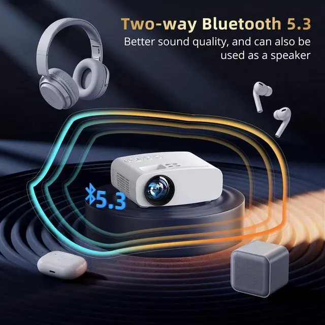 Alt view image 4 of 7 - Projector with WiFi and Bluetooth, Pericat 4K Supported Native 1080P Projector, Portable Movie Outdoor Projector for Home Theater, Mini Projector Compatible with PC, HDMI, USB, TV Stick, PS5