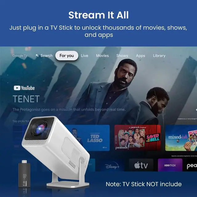 Alt view image 6 of 7 - Mini Projector Native 1080P, Portable Outdoor Movie Projector with WiFi and Bluetooth, 4K Supported, Compatible with Smartphone, HDMI, USB, TV Stick, PS5 for Home Theater, Bedroom, Outdoor Use