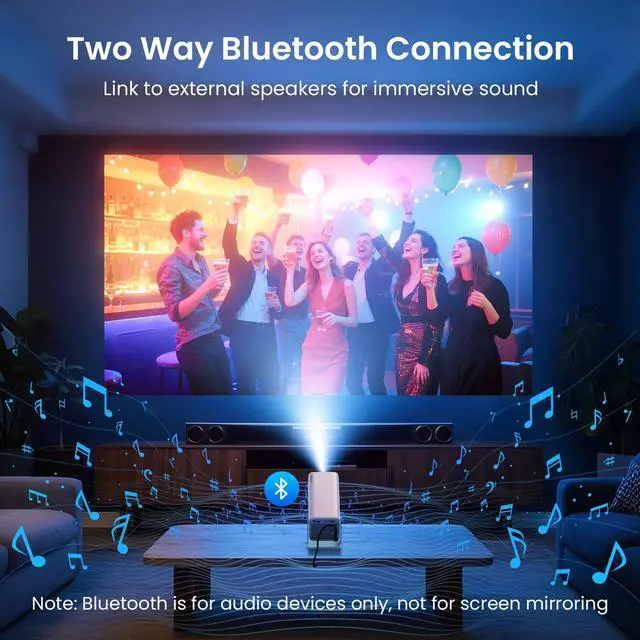 Alt view image 5 of 7 - Mini Projector Native 1080P, Portable Outdoor Movie Projector with WiFi and Bluetooth, 4K Supported, Compatible with Smartphone, HDMI, USB, TV Stick, PS5 for Home Theater, Bedroom, Outdoor Use