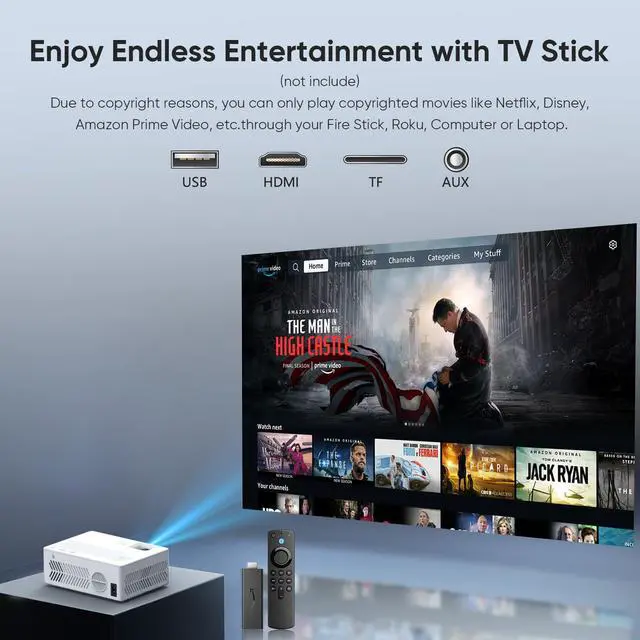 Alt view image 5 of 7 - Mini Projector with WiFi and Bluetooth Native 1080P 4K Support, Portable Movie Projector with Screen, Compatible with Smartphone, HDMI, TV Stick for Home, Bedroom, Outdoor Use