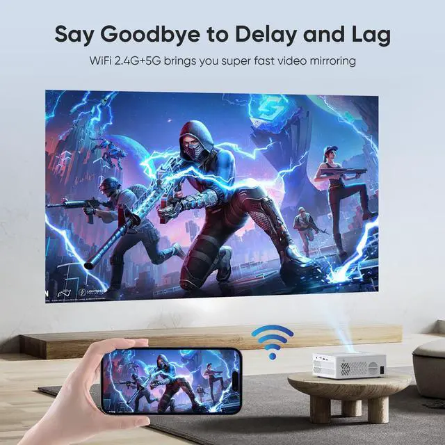 Alt view image 3 of 7 - Mini Projector with WiFi and Bluetooth Native 1080P 4K Support, Portable Movie Projector with Screen, Compatible with Smartphone, HDMI, TV Stick for Home, Bedroom, Outdoor Use