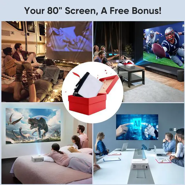 Alt view image 6 of 7 - Mini Projector with WiFi and Bluetooth Native 1080P 4K Support, Portable Movie Projector with Screen, Compatible with Smartphone, HDMI, TV Stick for Home, Bedroom, Outdoor Use