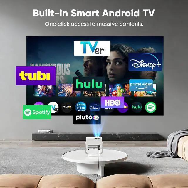 Alt view image 2 of 7 - Built-in Apps & Native 1080PSmart Mini Projector with WiFi and Bluetooth, 4K Outdoor Movie Projector with Electric Focus & Auto Keystone, YINCODI Portable Proyector for Bedroom/Home/Celling