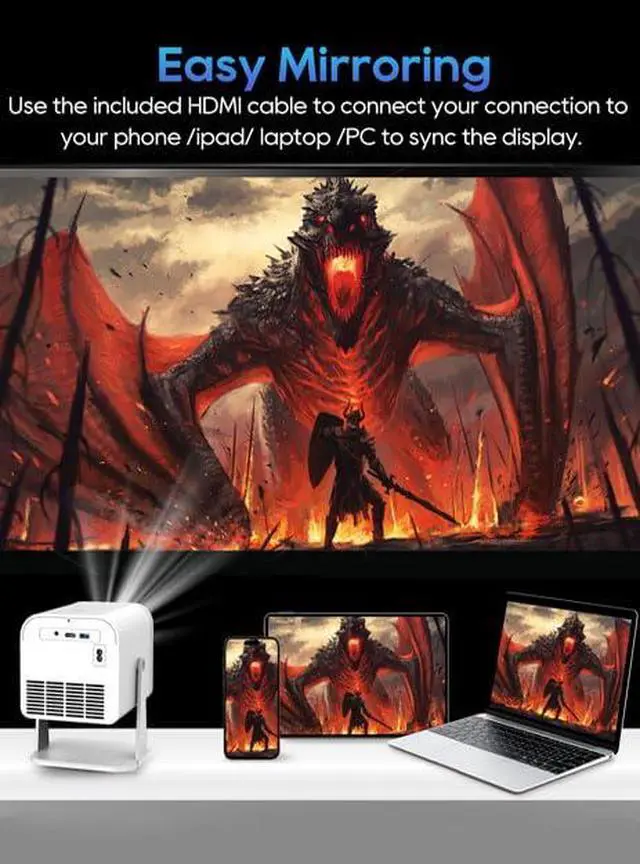 Alt view image 2 of 2 - Mini Projector,Home Movie Projector (With Built-in Bluetooth and Speaker), Native 1080P, Compatible With 4K, Supports Smartphones/Laptops/TV Sticks /PS5/HDMI/USB, For Indoor and Outdoor Use