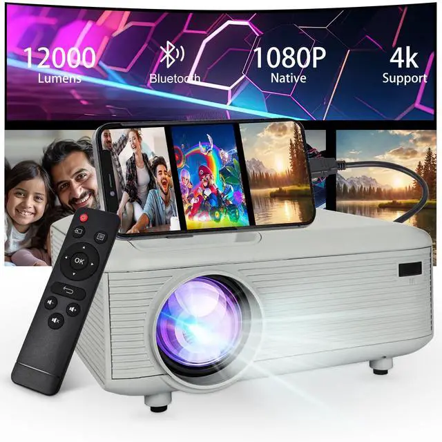 Main image of Mini Bluetooth Projector(Phone HDMI Cable Included), Portable Outdoor Projector, Native 1080P Projector, Compatible 4K, Supports Android/iPhone/TV Stick/Laptop/PS5/HDMI/USB, Indoor and outdoor use