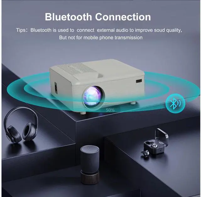Alt view image 3 of 7 - Mini Bluetooth Projector(Phone HDMI Cable Included), Portable Outdoor Projector, Native 1080P Projector, Compatible 4K, Supports Android/iPhone/TV Stick/Laptop/PS5/HDMI/USB, Indoor and outdoor use