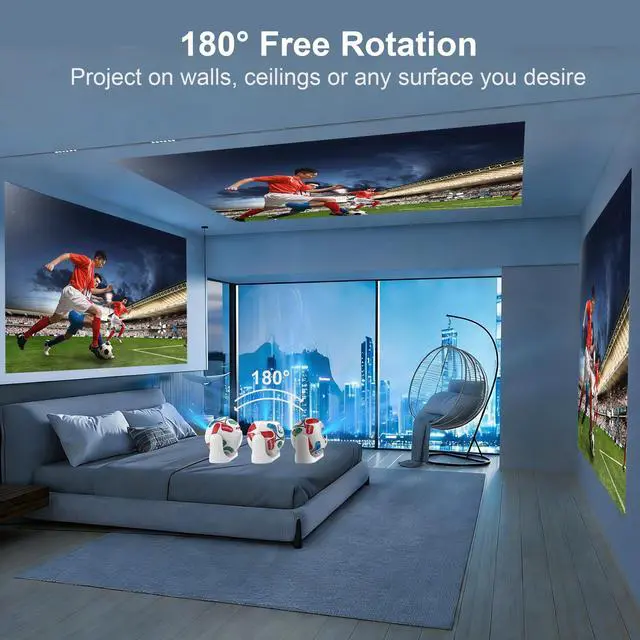 Alt view image 6 of 7 - Mini Projector with WiFi and Bluetooth, Support 4K Portable Projector, 180° Rotatable with Built-in Apps, Auto Vertical Keystone & Electric Focus, 200 ANSI Lumens, Smart Proyector for Bedroom Home