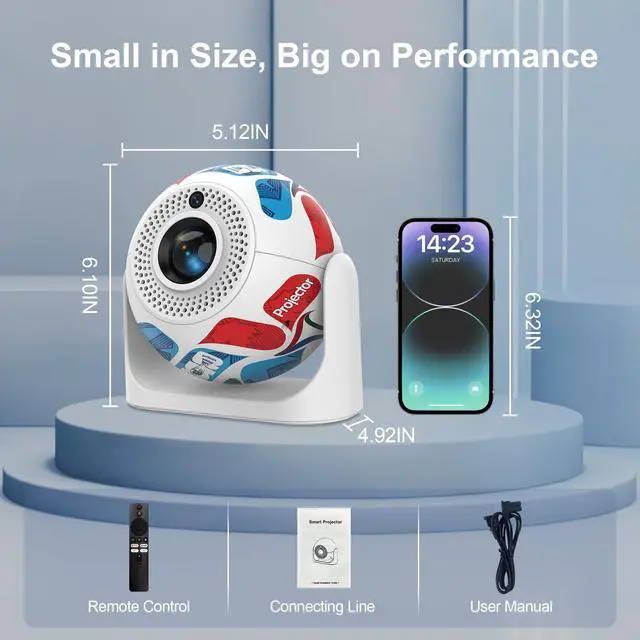 Alt view image 7 of 7 - Mini Projector with WiFi and Bluetooth, Support 4K Portable Projector, 180° Rotatable with Built-in Apps, Auto Vertical Keystone & Electric Focus, 200 ANSI Lumens, Smart Proyector for Bedroom Home