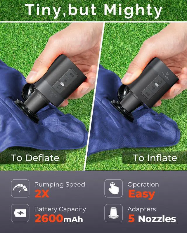 Alt view image 2 of 6 - AIR 3 Air Pump for Inflatables with 2600 mAh Battery & Camping Light, Ultra-Fast and Mini Electric Air Pump, Inflate Deflate for Air Mattress, Pool Floats, Vacuum Storage Bags (Black)