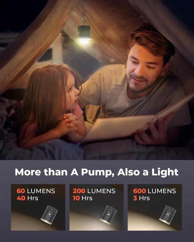 Alt view image 5 of 6 - AIR 3 Air Pump for Inflatables with 2600 mAh Battery & Camping Light, Ultra-Fast and Mini Electric Air Pump, Inflate Deflate for Air Mattress, Pool Floats, Vacuum Storage Bags (Black)