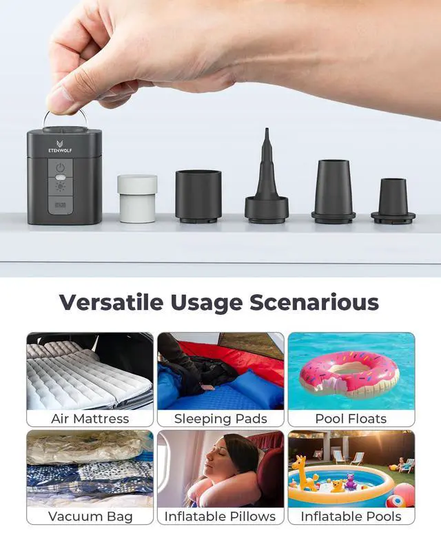 Alt view image 6 of 6 - AIR 3 Air Pump for Inflatables with 2600 mAh Battery & Camping Light, Ultra-Fast and Mini Electric Air Pump, Inflate Deflate for Air Mattress, Pool Floats, Vacuum Storage Bags (Black)