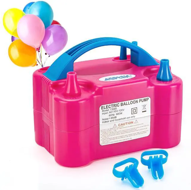 Main image of Electric Air Balloon Pump, 110V 600W Rose Red Portable Dual Nozzle Inflator/Blower for Party Decoration