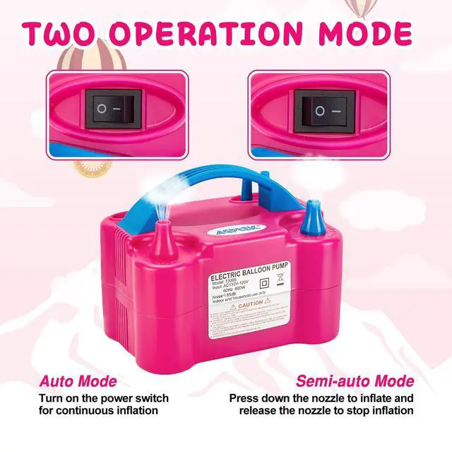 Alt view image 5 of 7 - Electric Air Balloon Pump, 110V 600W Rose Red Portable Dual Nozzle Inflator/Blower for Party Decoration