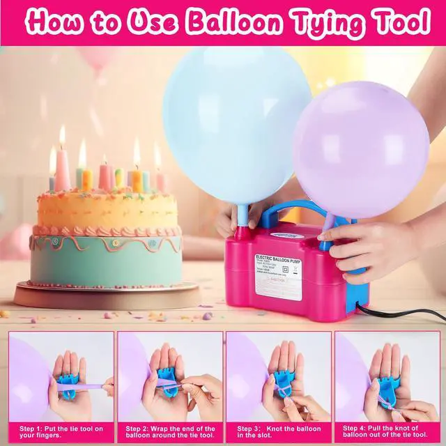 Alt view image 6 of 7 - Electric Air Balloon Pump, 110V 600W Rose Red Portable Dual Nozzle Inflator/Blower for Party Decoration