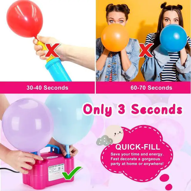 Alt view image 7 of 7 - Electric Air Balloon Pump, 110V 600W Rose Red Portable Dual Nozzle Inflator/Blower for Party Decoration