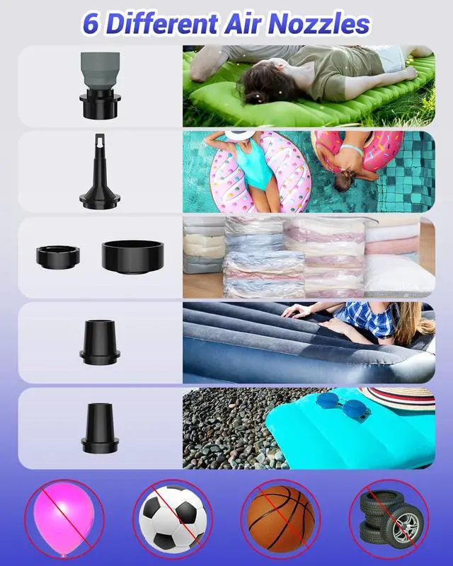 Alt view image 6 of 7 - Air Pump for Inflatables, 3600mAh Rechargeable Air Mattress Pump with Camping Light 4.8kPa Fast Inflate Deflate Portable Mini Air Pump for Sleeping Pad, Swimming Ring, Pool Float, Vacuum Bags