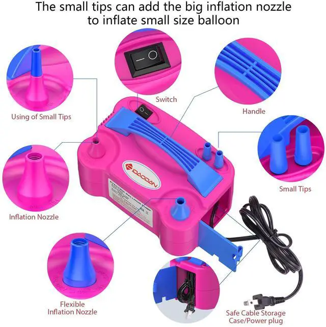 Alt view image 2 of 7 - Electric Balloon Pump, Portable Electric Balloon Blower Machine Inflator Air Pump Dual Nozzle 110V 600W for Party Decorations
