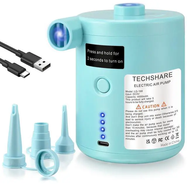 Main image of Air Pump for Inflatables, Rechargeable Air Mattress Pump, Blow Up Pump, Efficient Inflation for Inflatables, Pools, and Floats, Perfect for Camping, and Outdoor Adventures, It Includes 4 Nozzles