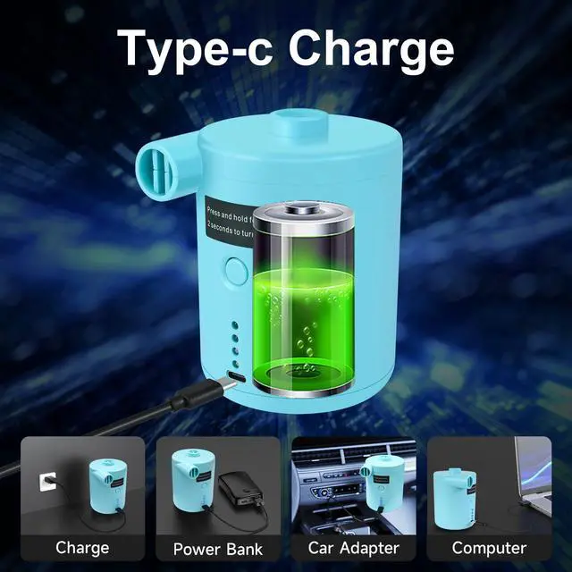 Alt view image 2 of 6 - Air Pump for Inflatables, Rechargeable Air Mattress Pump, Blow Up Pump, Efficient Inflation for Inflatables, Pools, and Floats, Perfect for Camping, and Outdoor Adventures, It Includes 4 Nozzles