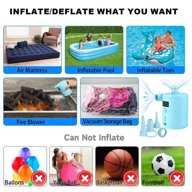 Alt view image 5 of 6 - Air Pump for Inflatables, Rechargeable Air Mattress Pump, Blow Up Pump, Efficient Inflation for Inflatables, Pools, and Floats, Perfect for Camping, and Outdoor Adventures, It Includes 4 Nozzles