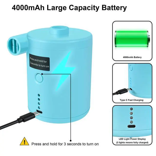 Alt view image 6 of 6 - Air Pump for Inflatables, Rechargeable Air Mattress Pump, Blow Up Pump, Efficient Inflation for Inflatables, Pools, and Floats, Perfect for Camping, and Outdoor Adventures, It Includes 4 Nozzles